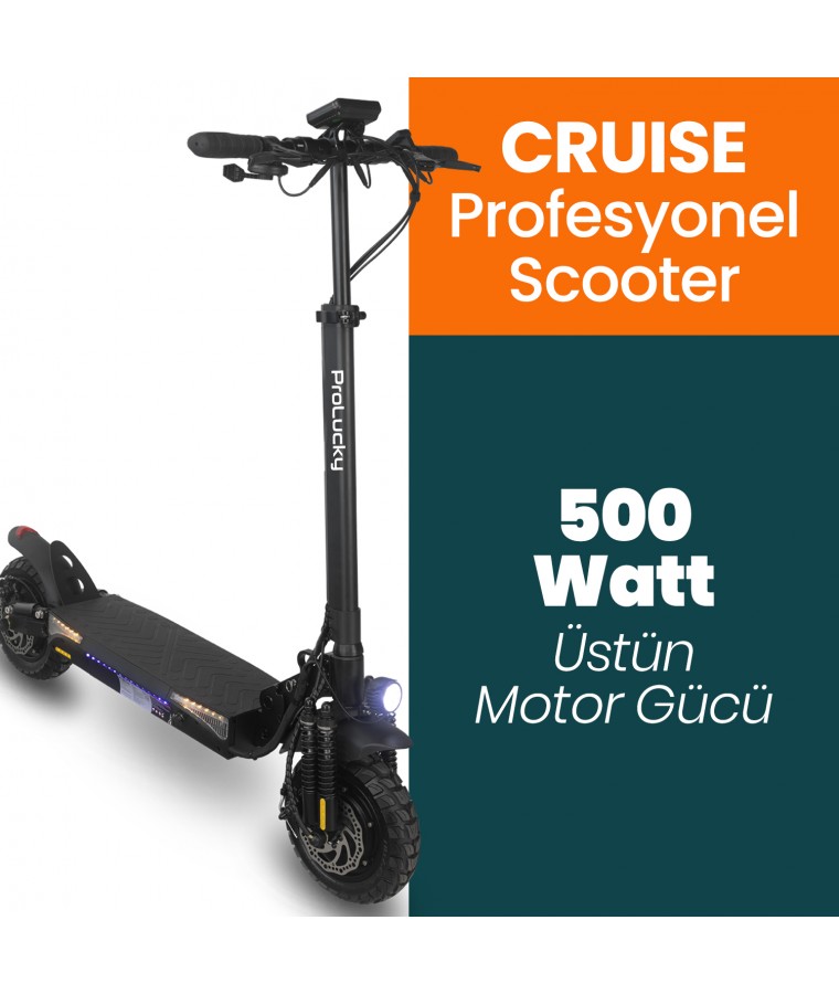 ( YENİ! ) ProLucky PROFESYONEL Cruise Scooter! ( 500 Watt Üstün Motor Gücü, 3 Farklı Sürüş Modu, Çift Süspansiyon, Özel Dizayn Led Ekran, Boya Göre Gidon Ayarı! )